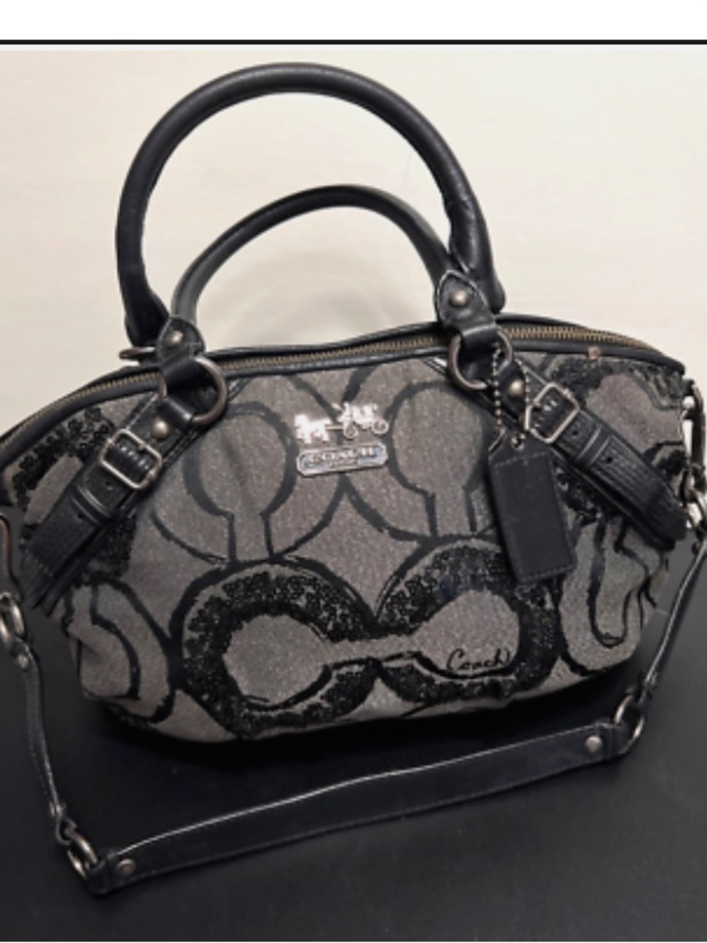 Coach Sequin Signature Satchel - Black and Gray - Picture 2 of 5